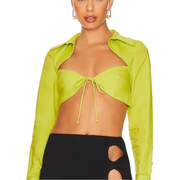 NWT Revolve H:ours Nadia Crop Blouse Acid Lime Green Sz S - Picture 3 of 12